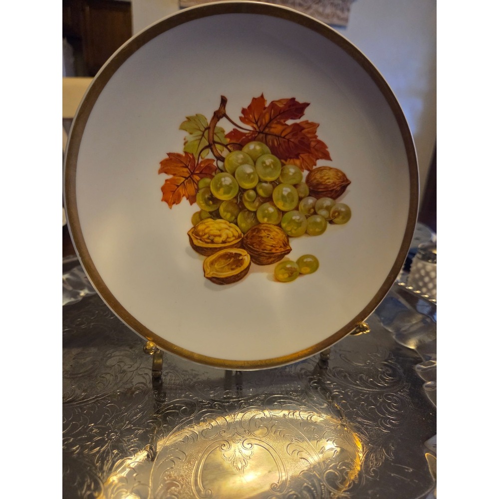 vintage Bareuther Waldsassen Bavaria fruit and nut salad plate with gold rim